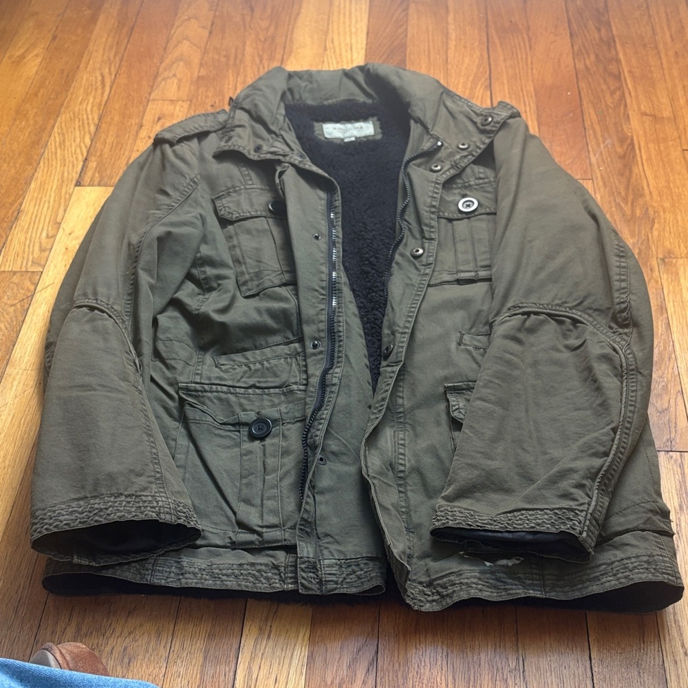 Sonoma Olive Green Military Field Jacket with Black Sherpa Lining